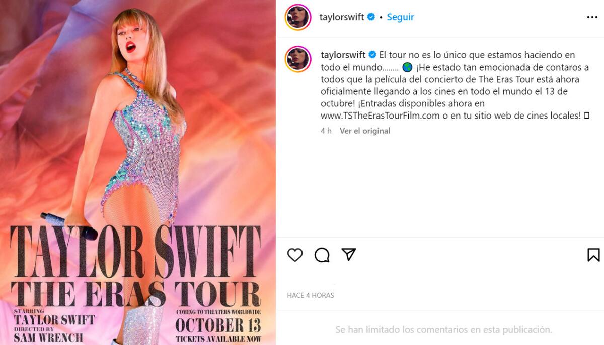 El anuncio de Taylor Swift. Foto: Instagram.