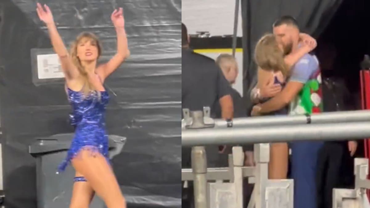 El apasionado beso entre Taylor y su novio Travis. Foto: captura video.