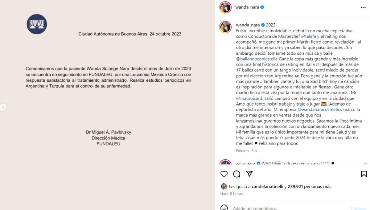 El balance de Wanda Nara. Foto: Instagram.