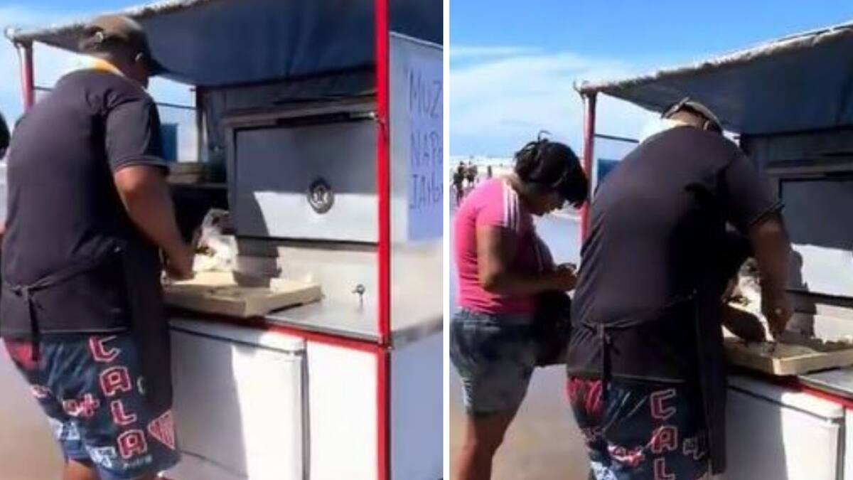 El "carrito pizzería" que es furor en la playa de Santa Teresita. Foto: captura de video.