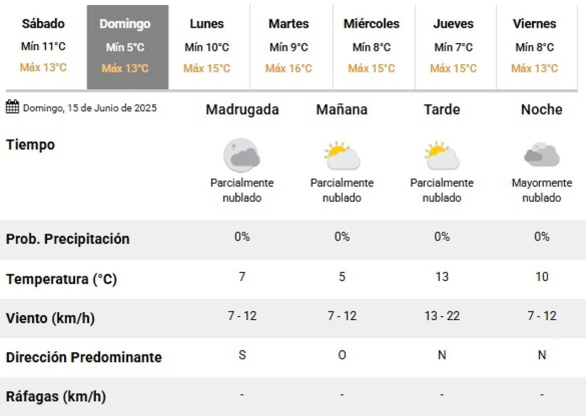 El clima para el Día del Padre en Buenos Aires. Foto: SMN.