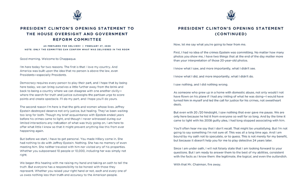 El comunicado de Bill Clinton, negando tener conocimiento de los delitos que llevaba adelante Jeffrey Epstein.