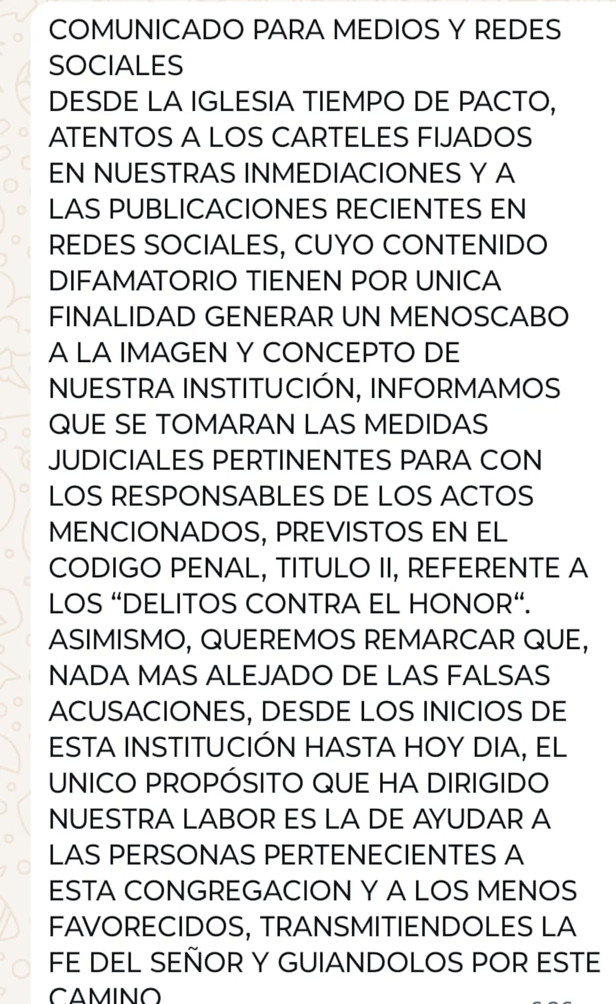 El comunicado de la iglesia tras las acusaciones al pastor.
