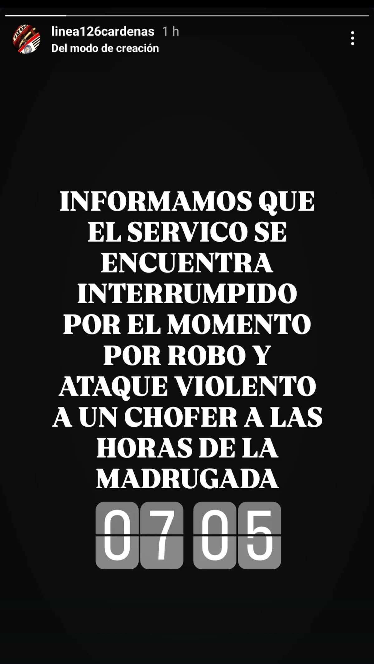 El comunicado de la línea 126. Foto: Captura.