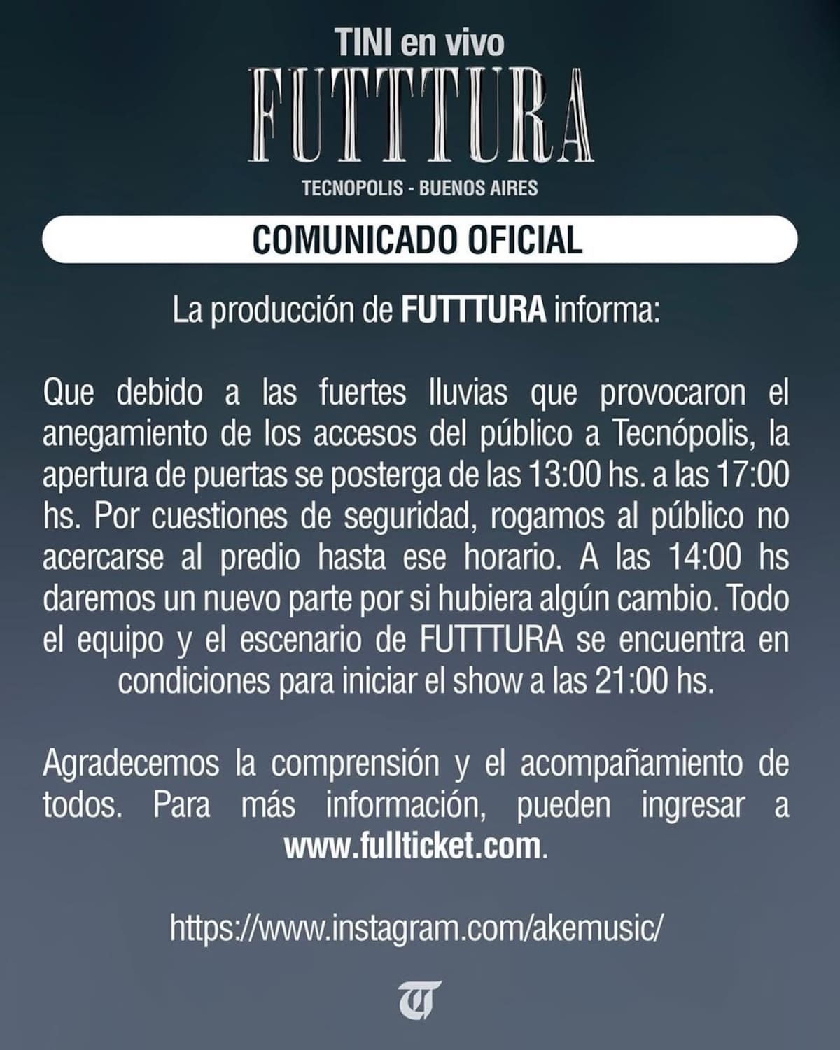 El comunicado de la producción acerca del show de Tini Stoessel.
