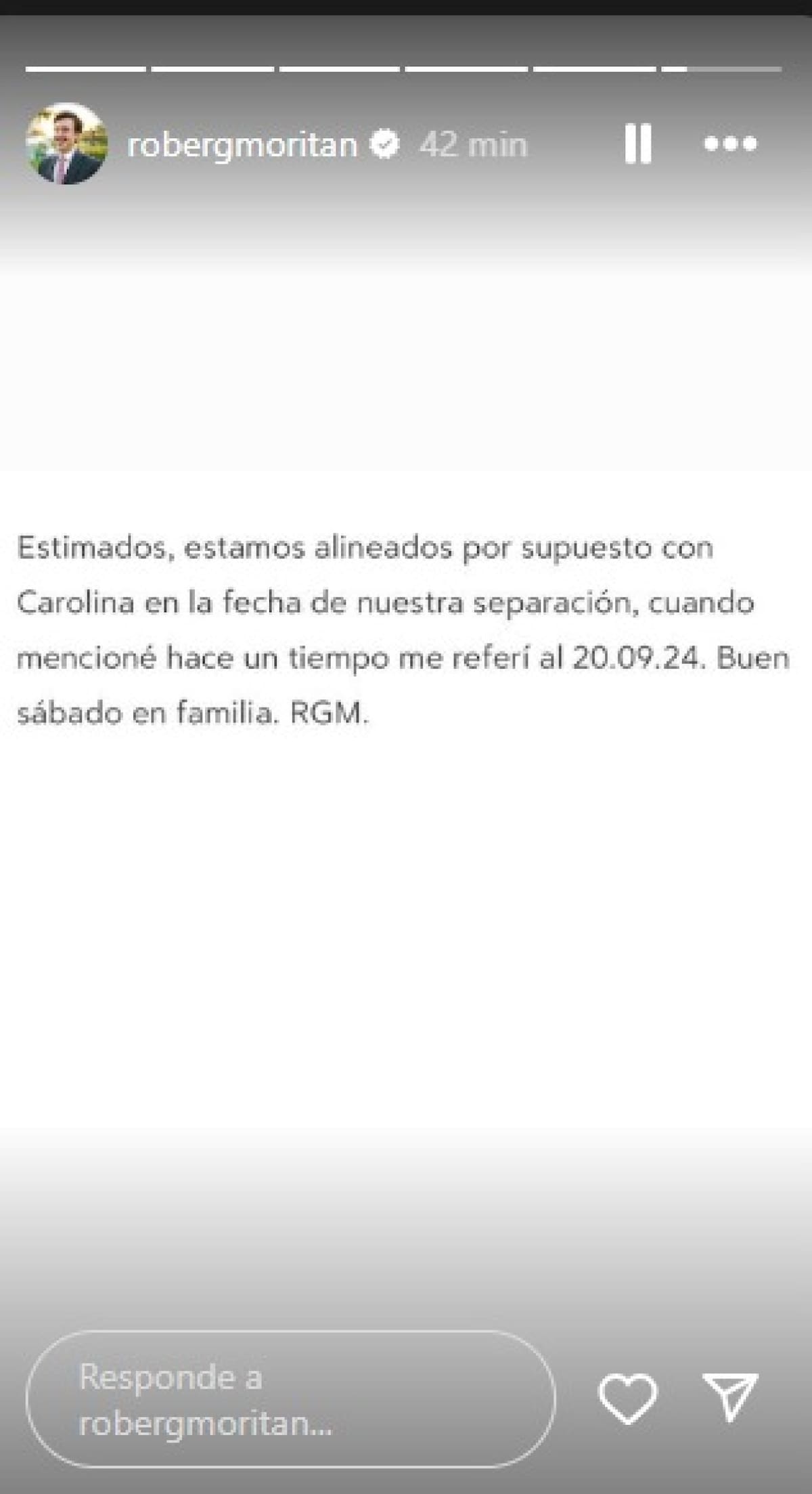 El comunicado de Moritán. Fuente: Instagram