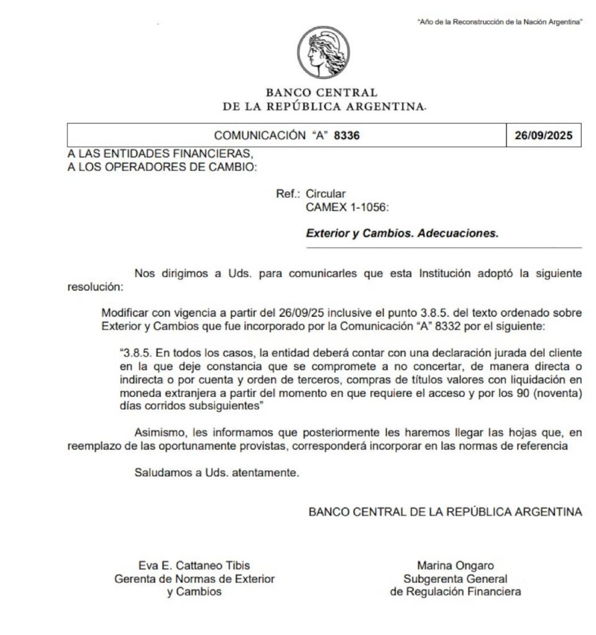 El comunicado del Banco Central.