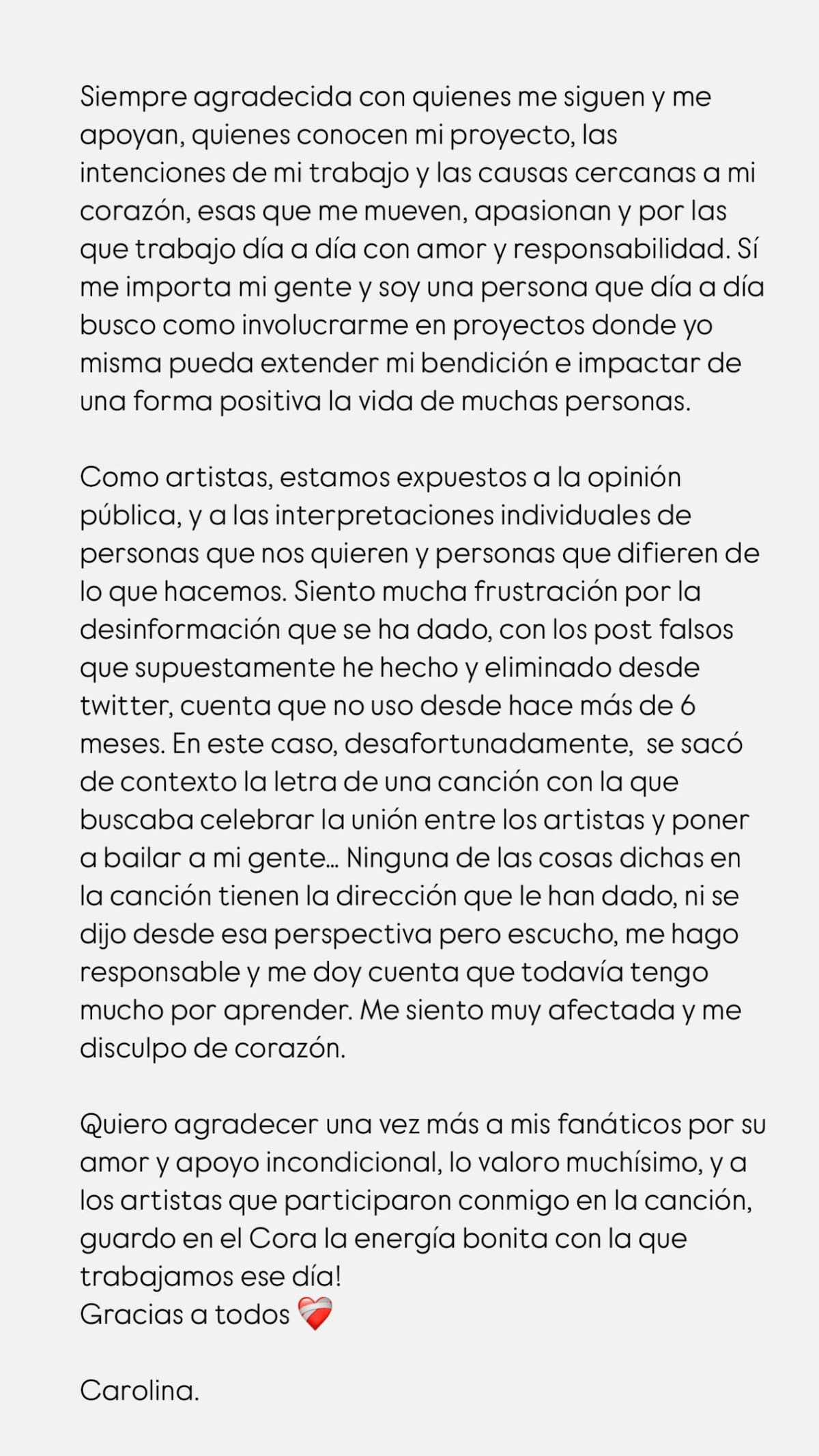 El descargo de Karol G. Foto: Instagram.
