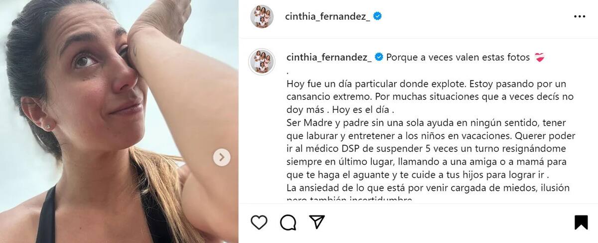 El drama de Cinthia Fernández. Foto: Instagram.