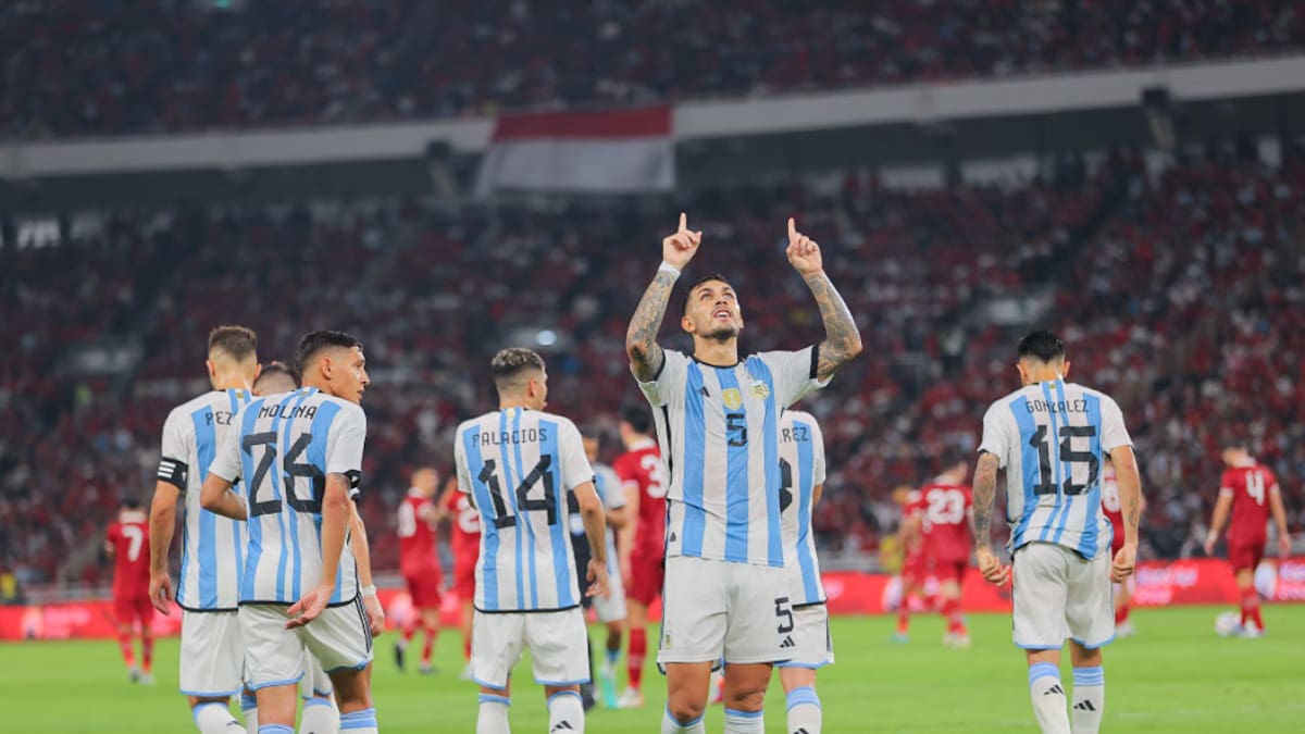El festejo de Leandro Paredes con la Selección Argentina. Foto: NA.