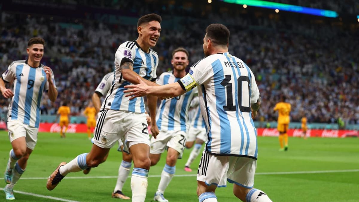 El festejo de Nahuel Molina; Qatar 2022. Foto: Reuters.