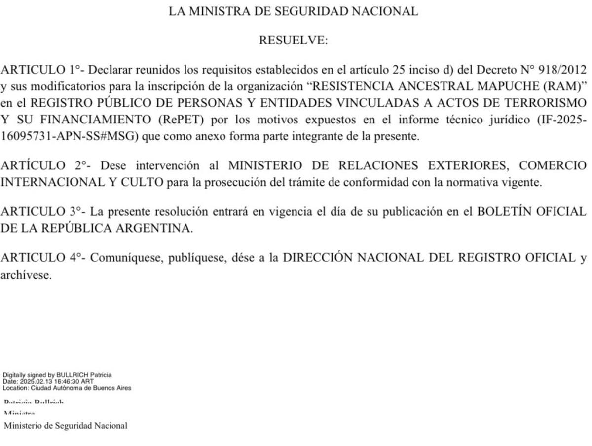 El Gobierno declaró a la RAM como