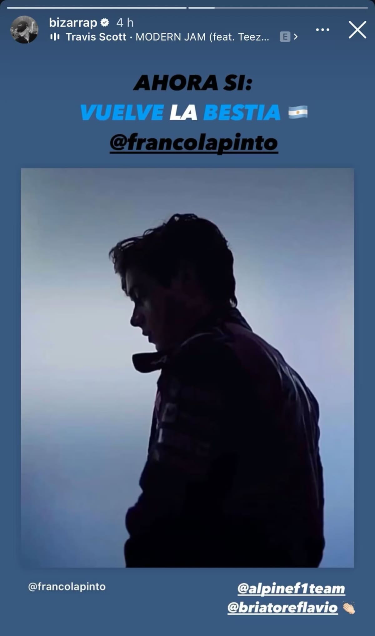 El mensaje de Bizarrap sobre la vuelta de Colapinto. Foto: Instagram Bizarrap.
