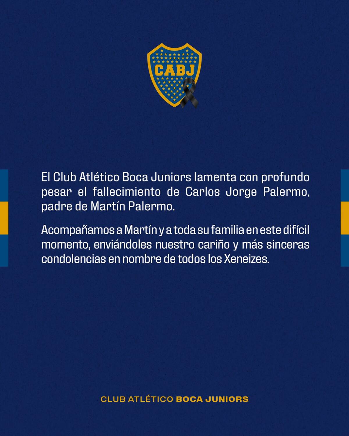 El mensaje de Boca en apoyo a Palermo. Foto: X @BocaJrsOficial