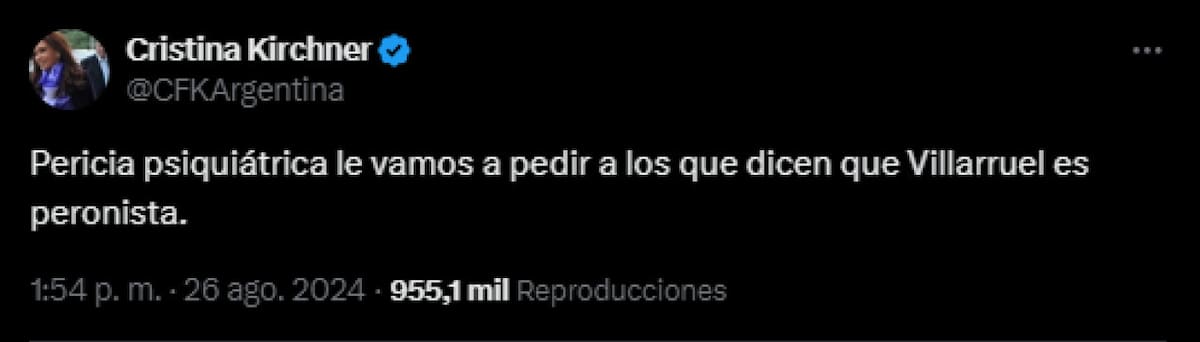 El mensaje de Cristina Kirchner sobre Victoria Villarruel. Foto: Captura.