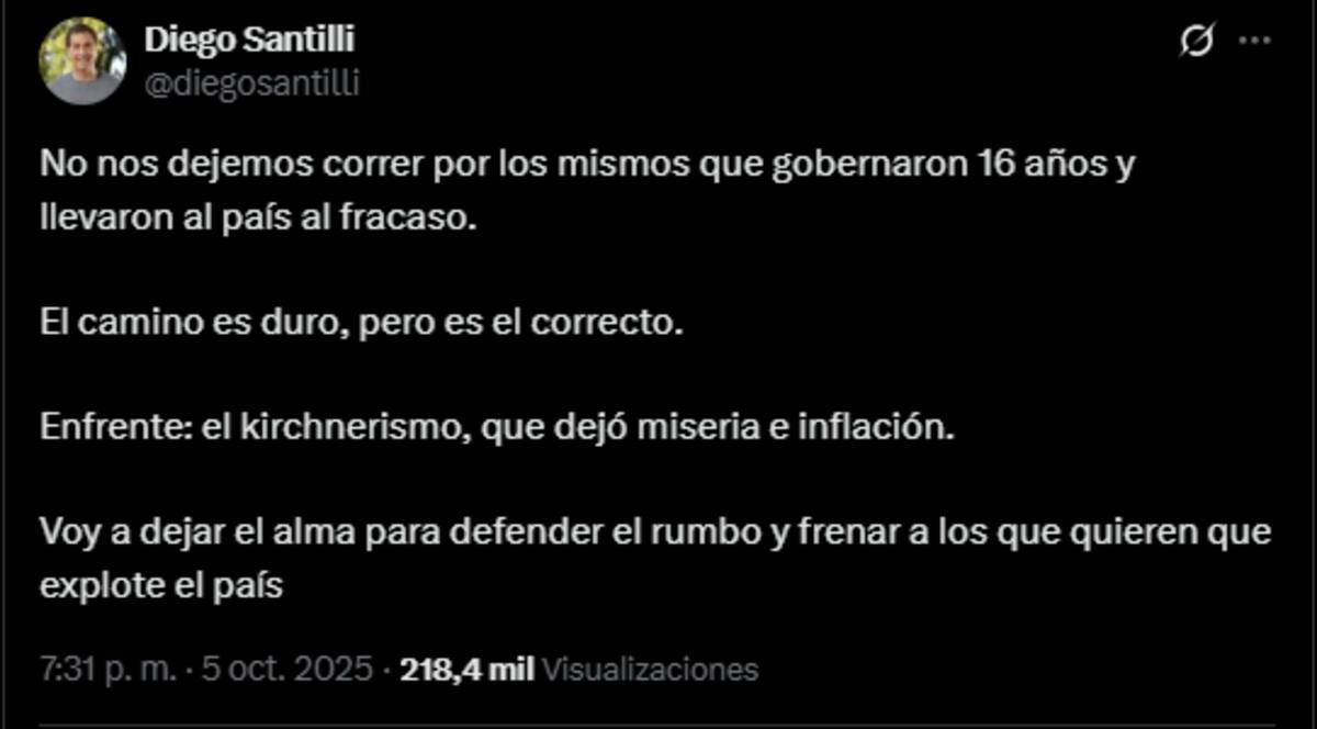 El mensaje de Diego Santilli tras la renuncia de Espert.
