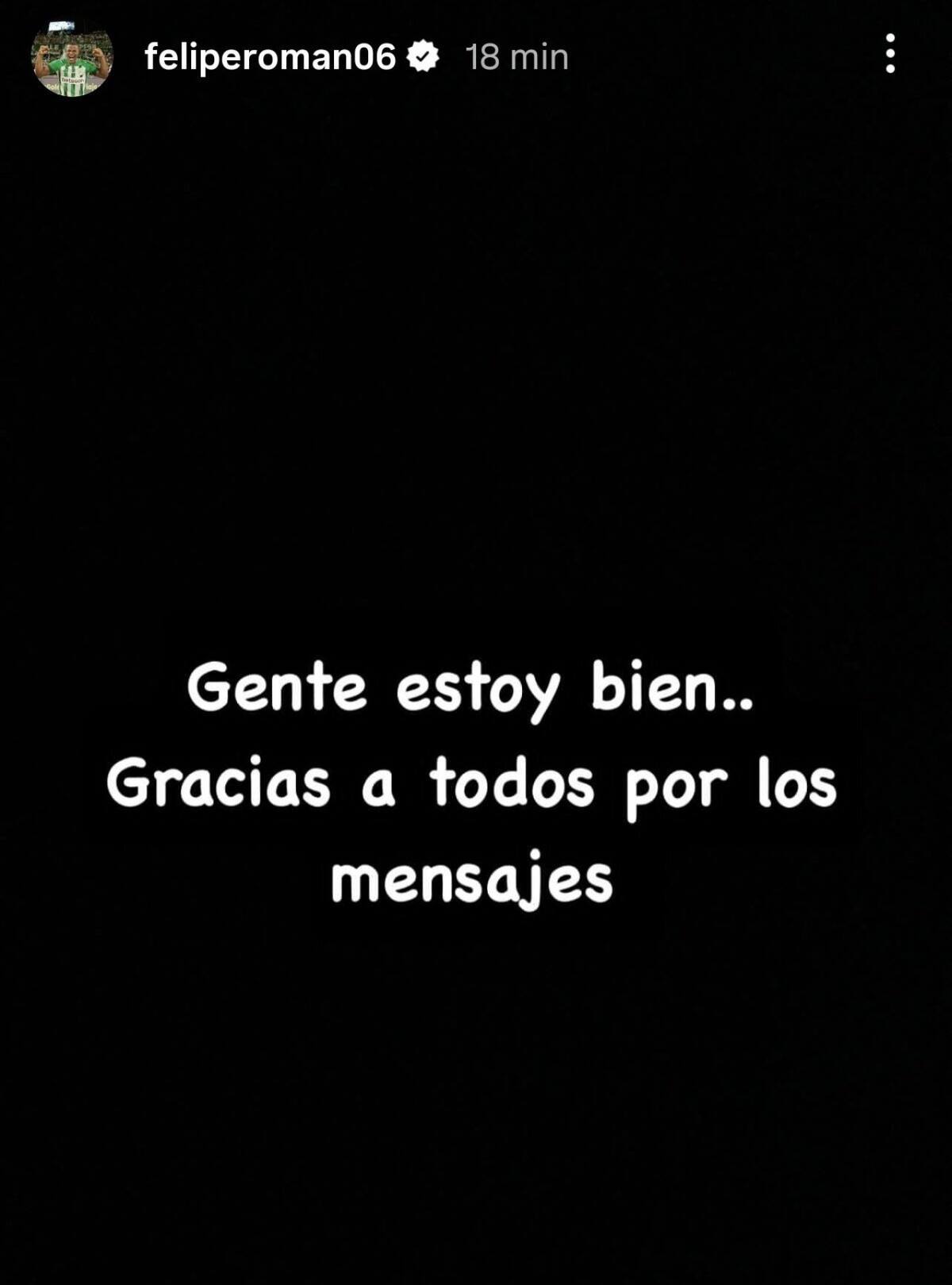 El mensaje de Felipe Román tras descompensarse en el campo de juego. Foto: Instagram.