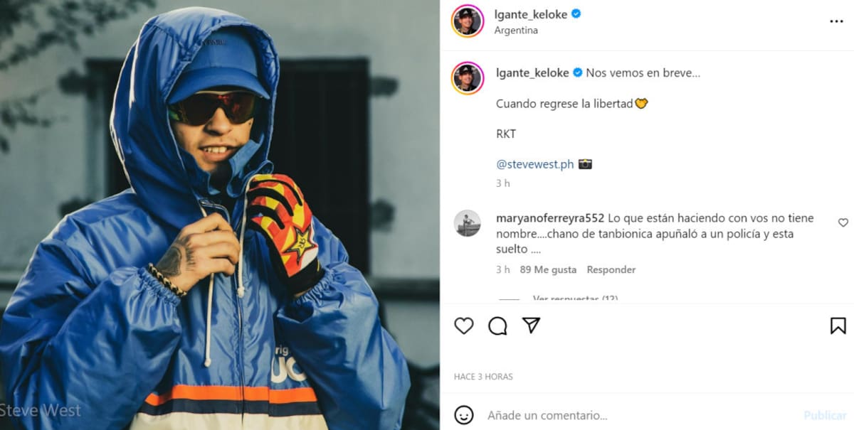 El mensaje de L-Gante. Foto: Instagram.