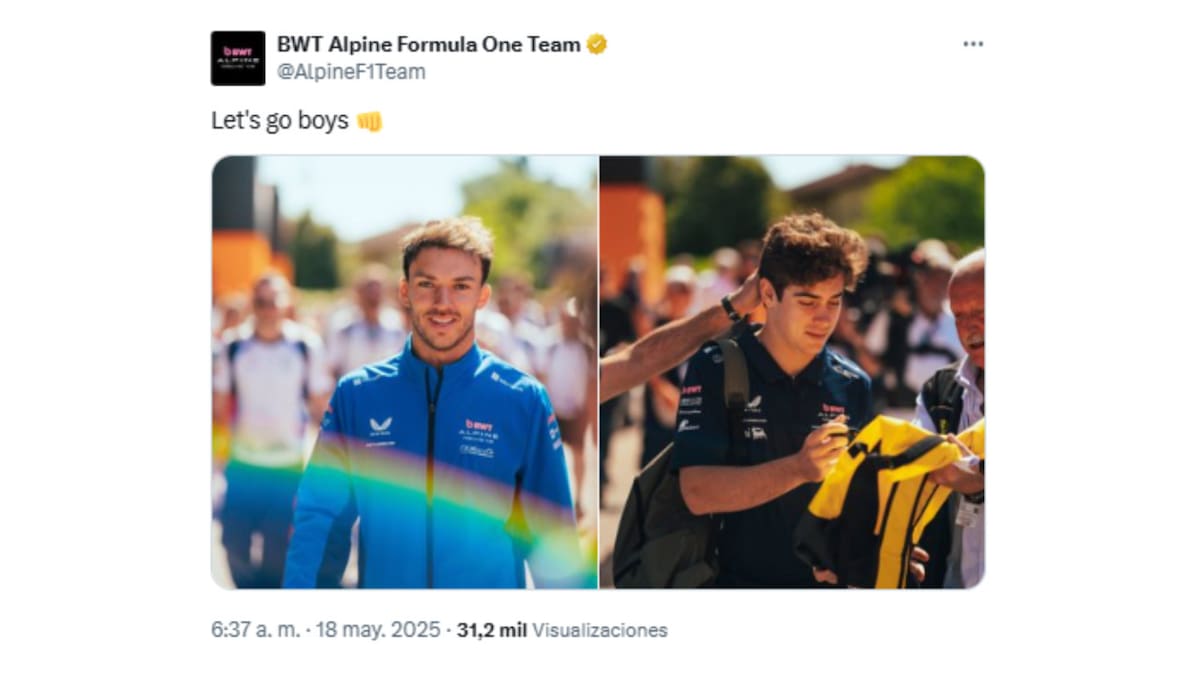 El mensaje de la escudería francesa Alpine para sus pilotos, Colapinto y Gasly. Foto: X / @AlpineF1Team.