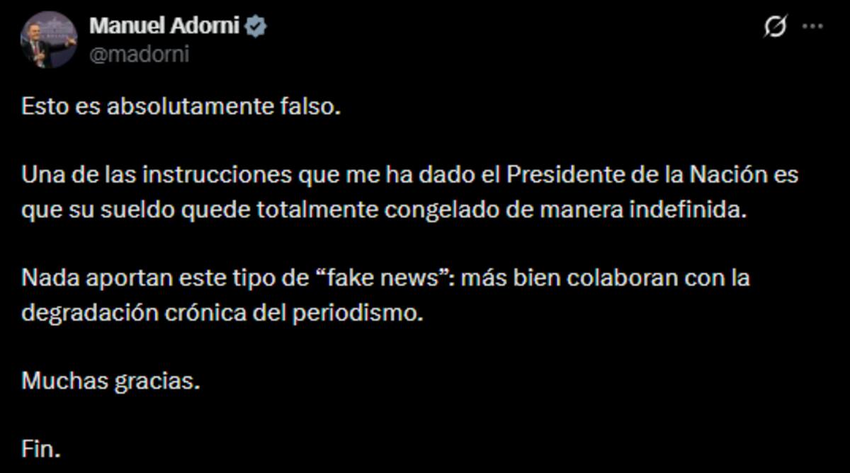 El mensaje de Manuel Adorni.