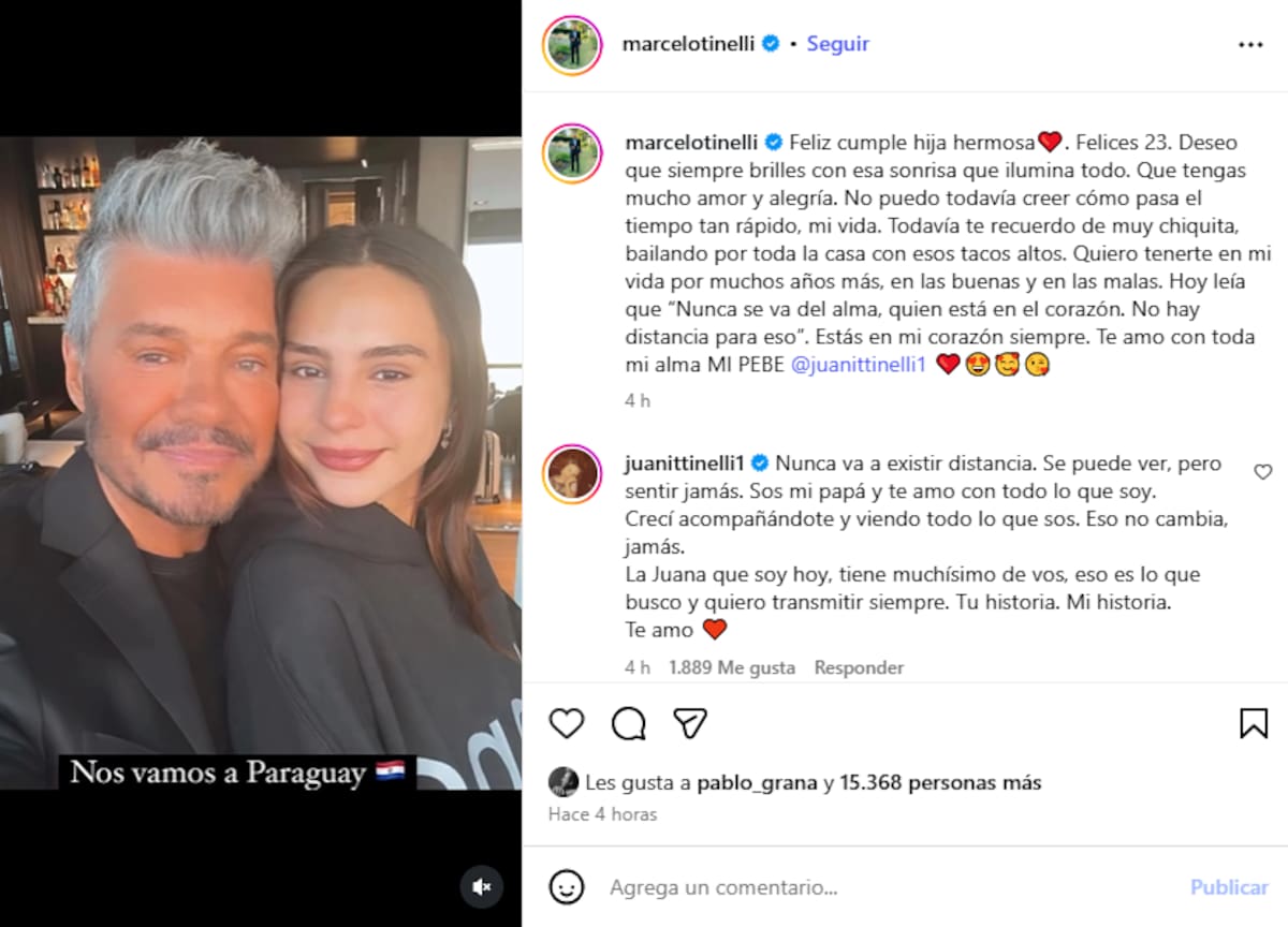 El mensaje de Marcelo Tinelli para su hija Juana.