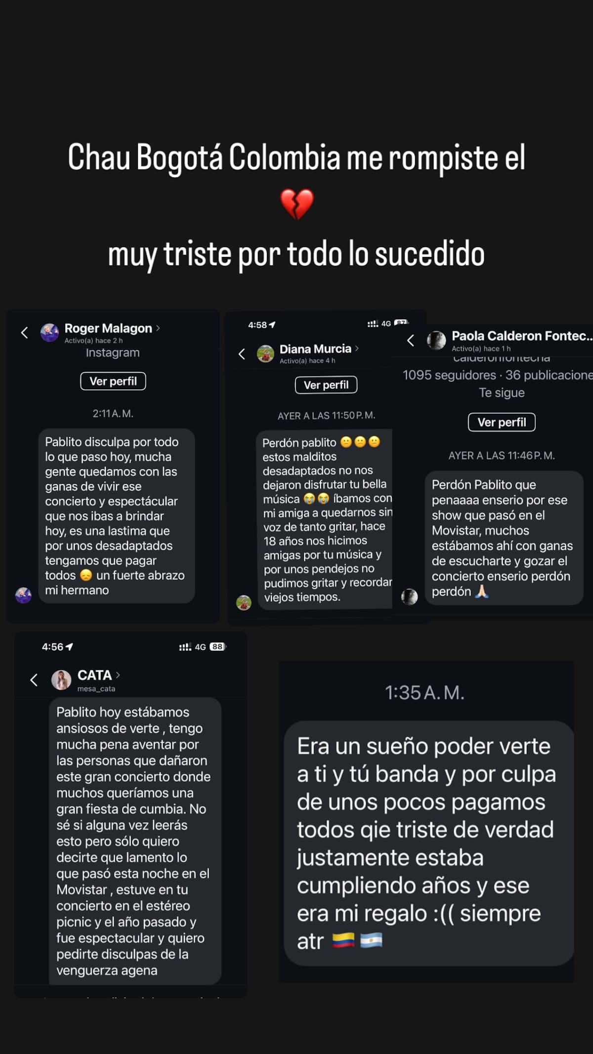 El mensaje de Pablo Lescano tras los incidentes en el show de Damas Gratis en Colombia.