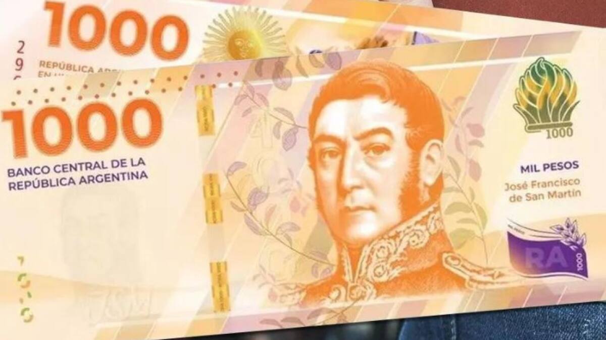 El nuevo billete de $1000 con el rostro de José de San Martín. Foto: Banco Central de la República Argentina.