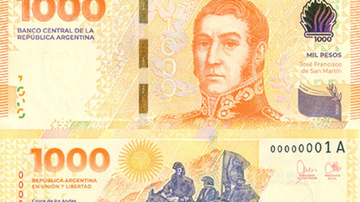 El nuevo billete de $1.000 con la imagen de José de San Martín. Foto: NA.