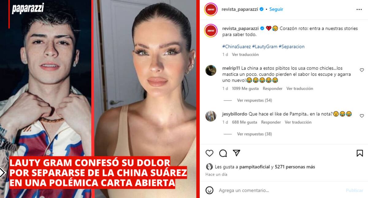 El polémico "me gusta" de Pampita. Foto: Captura de pantalla/Instagram: @revista_paparazzi.