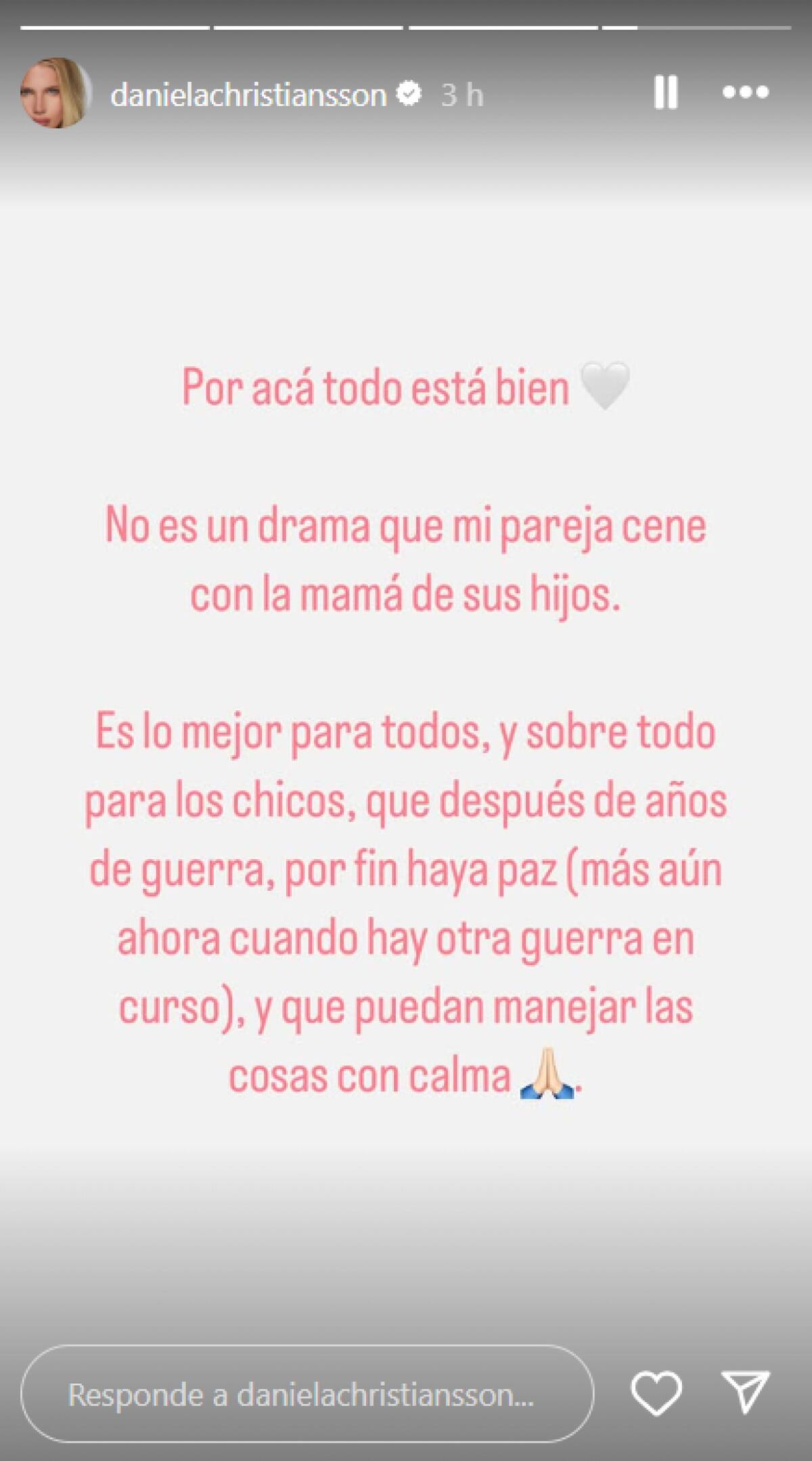 El posteo de Daniela Christiansson. Foto: Instagram.