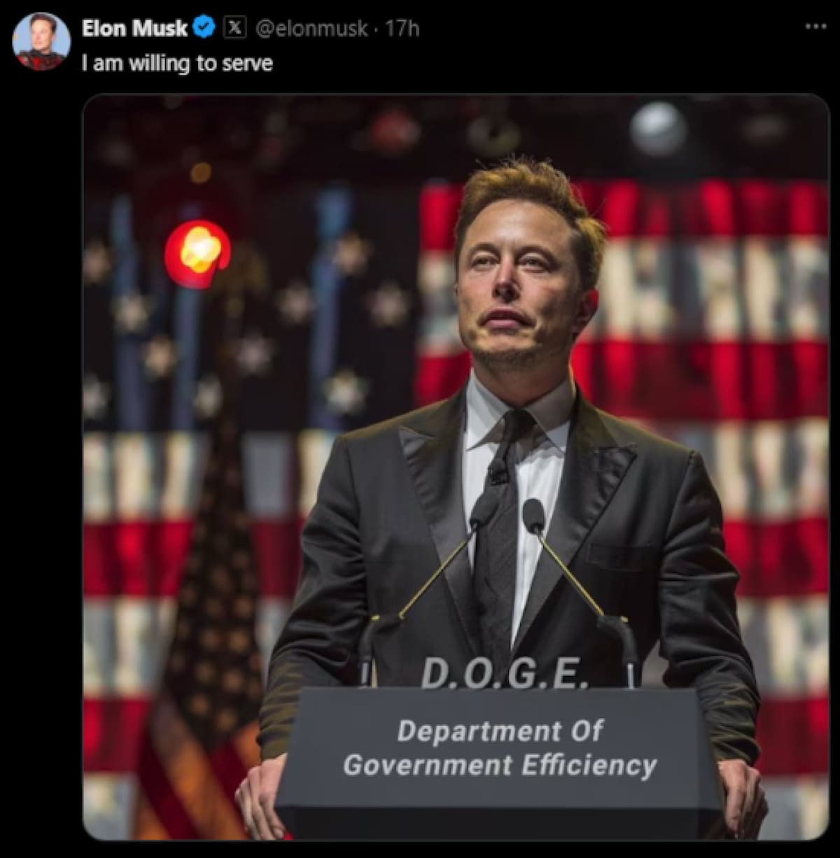 El posteo de Elon Musk "candidateándose" a un puesto para la potencial gestión de Trump. Foto: X/@elonmusk.