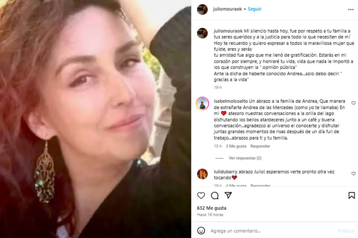 El posteo de Julio Moura por la muerte de Andrea Murillo. Foto captura INSTAGRAM