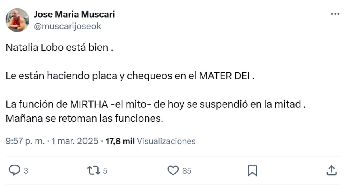 El posteo de Muscari. Foto: X.