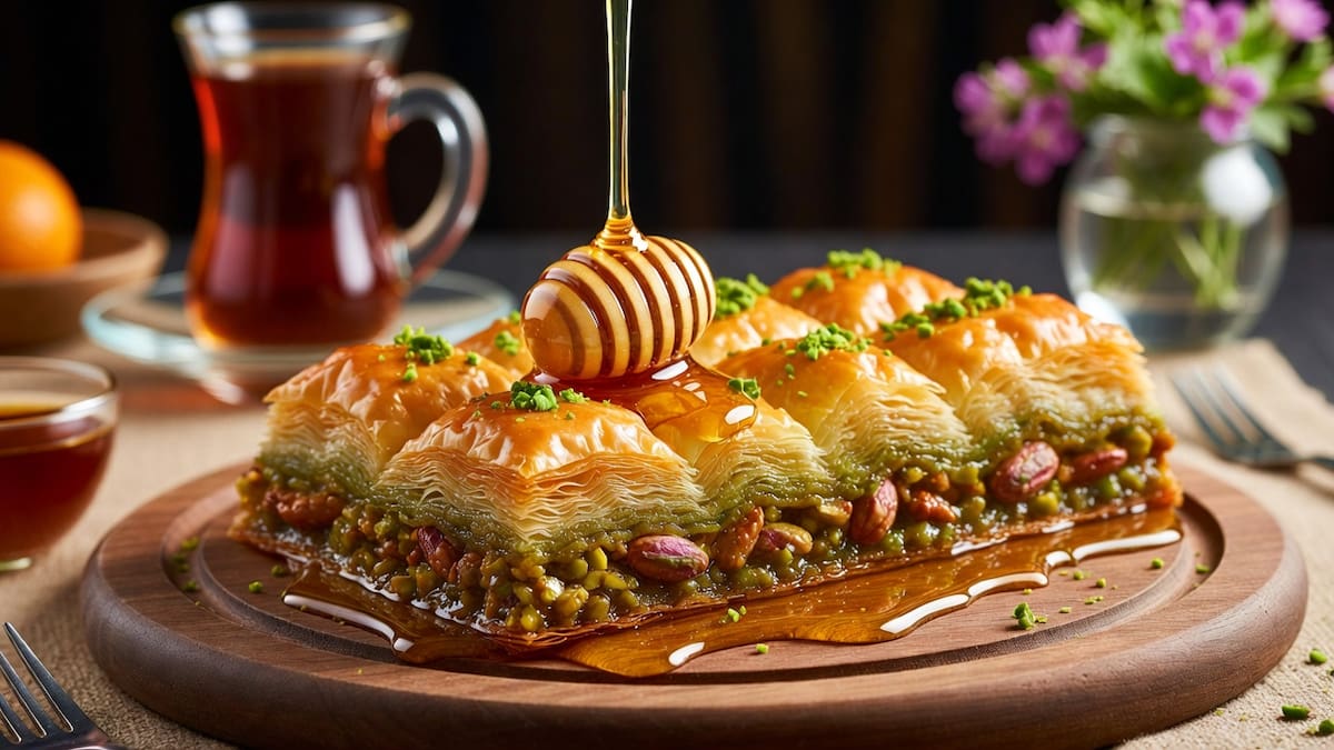 El postre baklava.