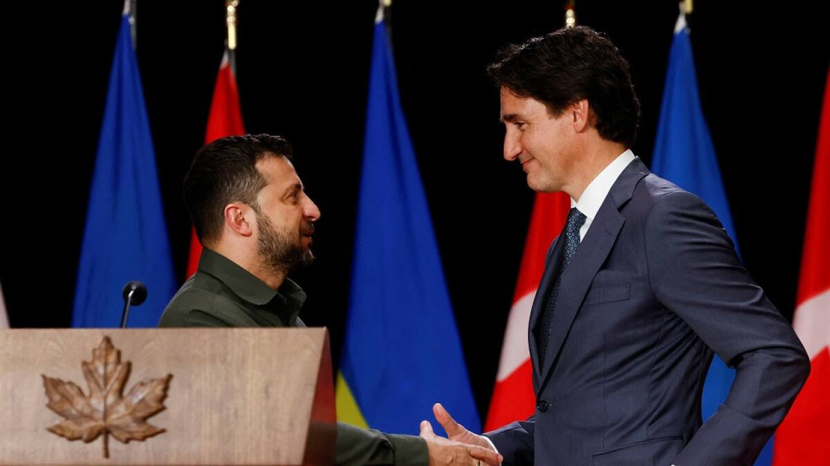 El presidente de Ucrania, Volodimir Zelenski, y el primer ministro de Canadá, Justin Trudeau. Foto: Reuters.