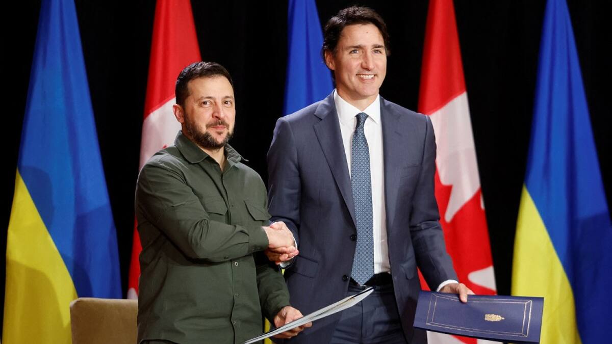 El presidente de Ucrania, Volodimir Zelenski, y el primer ministro de Canadá, Justin Trudeau. Foto: Reuters.