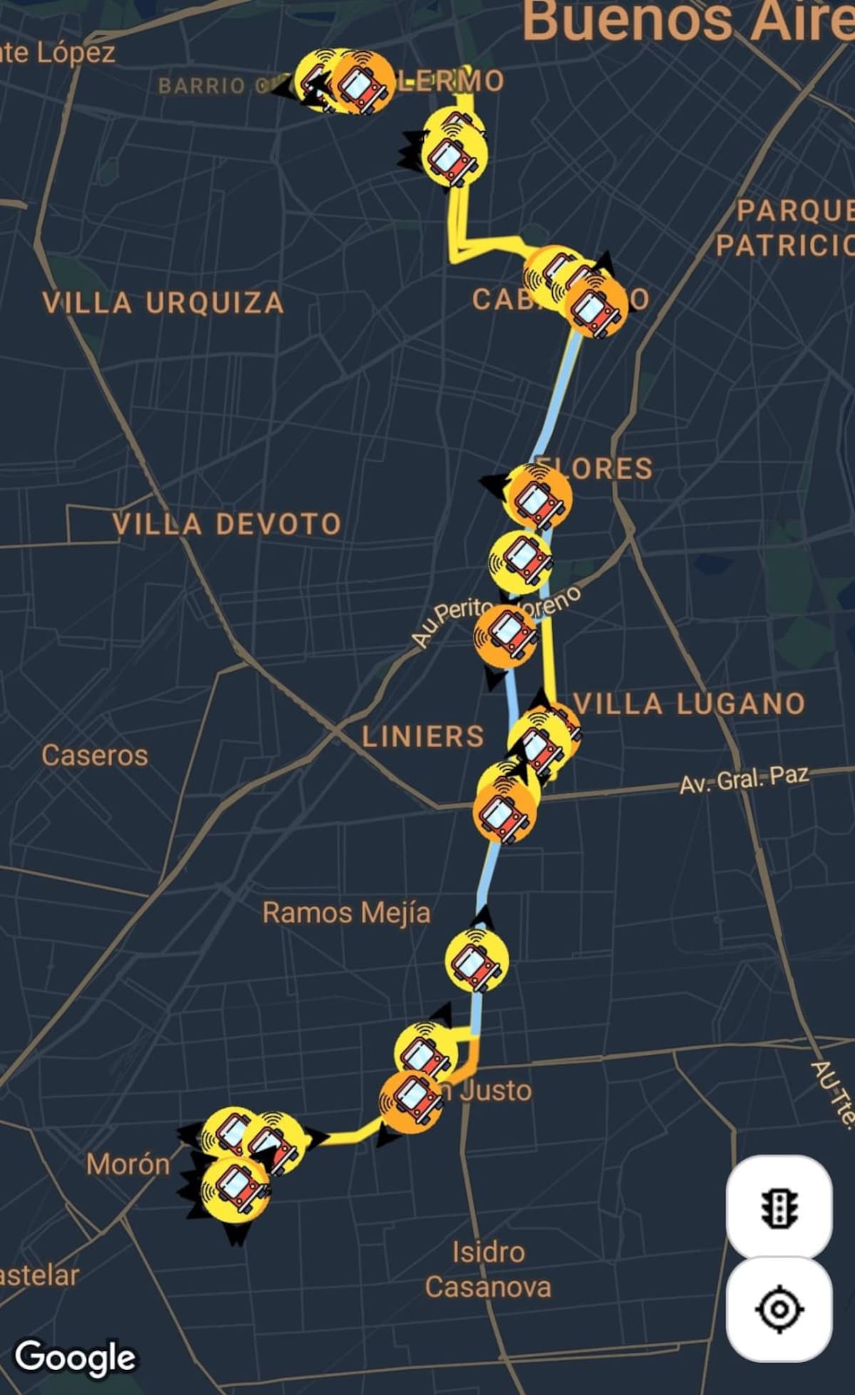 El recorrido de la línea 55.