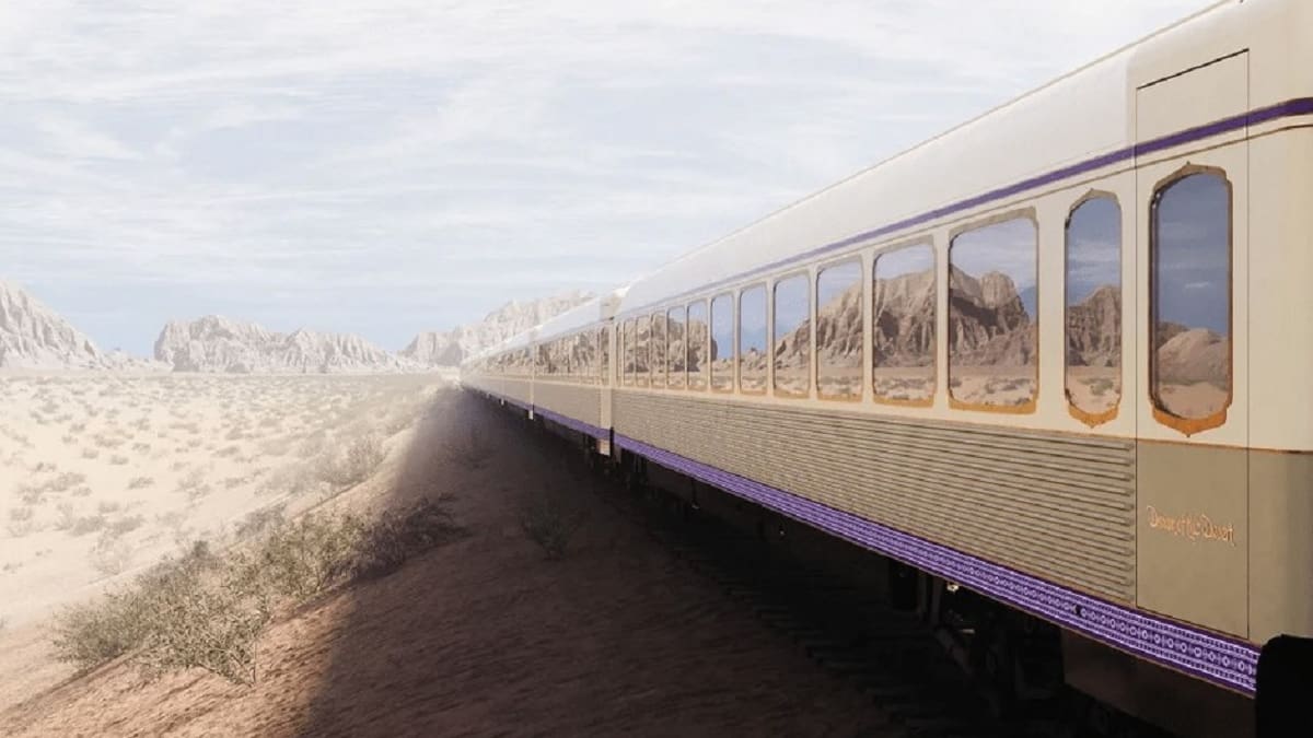 El tren de ultralujo "Sueño del Desierto" que presentó Arabia Saudita.