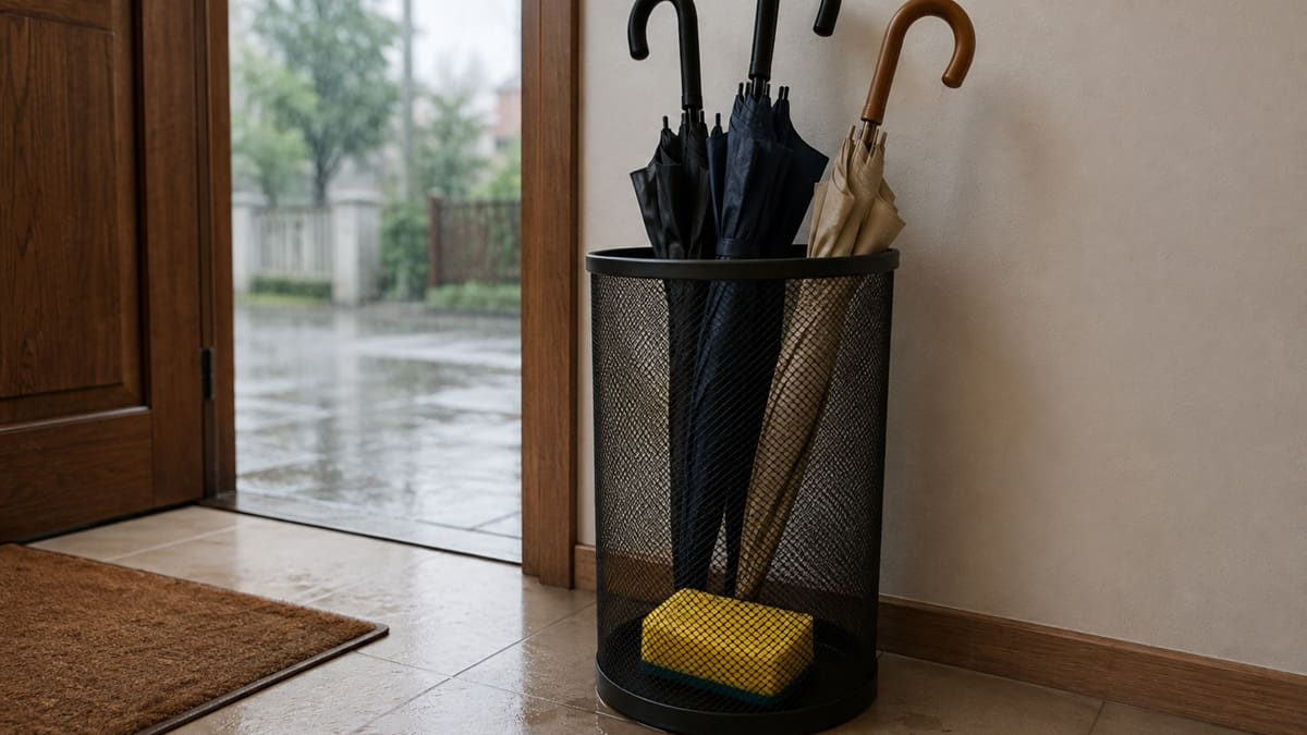 El truco casero de la esponja en el paragüero: por qué lo recomiendan para los días de lluvias