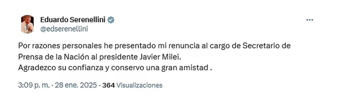 El tuit de Eduardo Serenellini