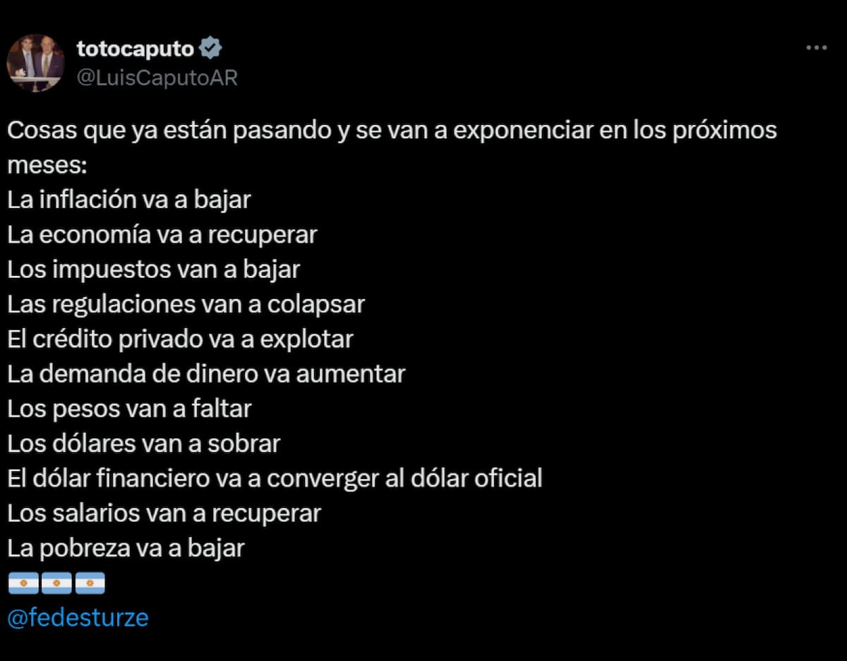 El tuit de Luis Caputo.