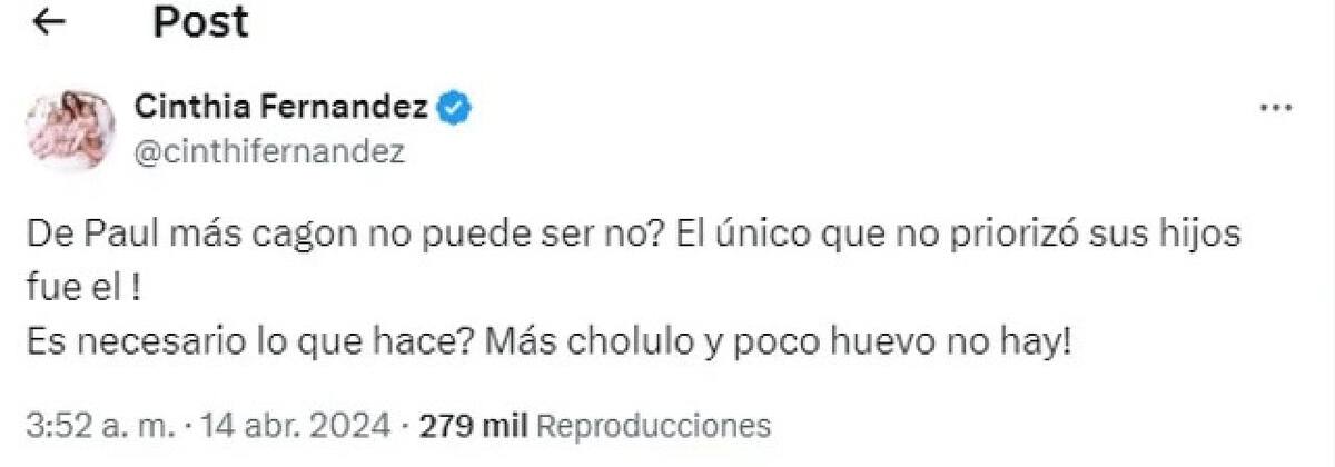 El tweet de Cinthia Fernández. Foto NA.