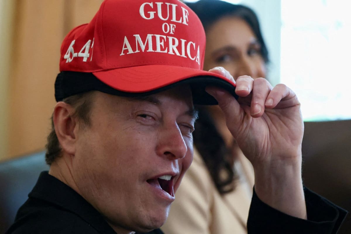 Elon Musk con la gorra de "Golfo de América". Foto: Reuters (Evelyn Hockstein)