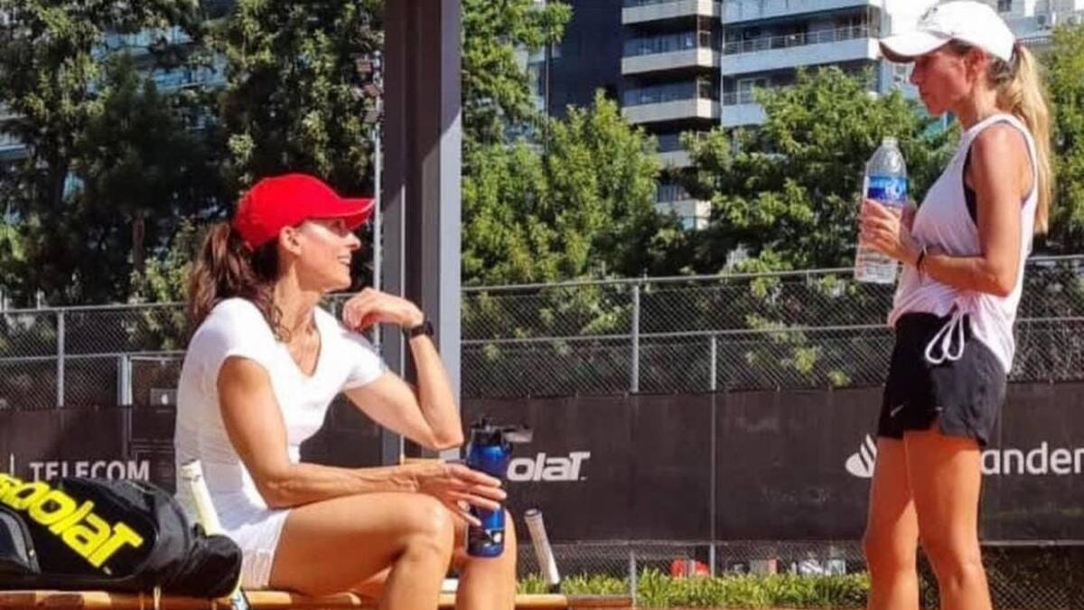 Entrenamiento de Gabriela Sabatini y Gisela Dulko