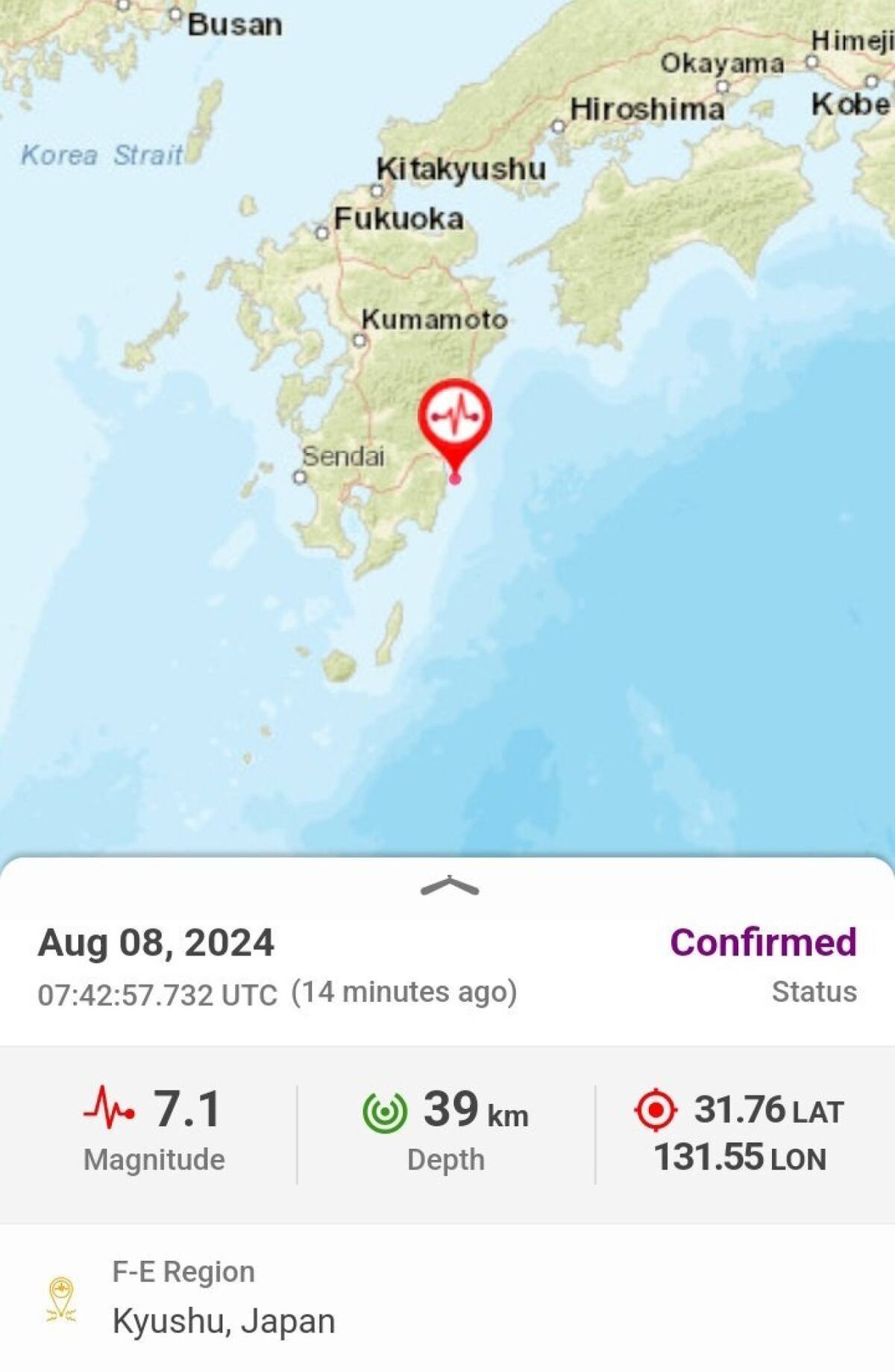 Epicentro del terremoto en Japón. Foto: Twitter.
