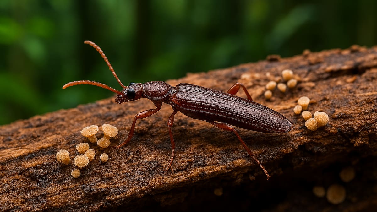 Perfora madera y cultiva hongos: así es el extraño insecto descubierto por primera vez en Sudamérica