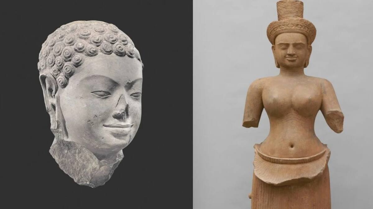 Esculturas exhibidas en el MET de Nueva York pertenecientes a Camboya y Tailandia. Foto: NA.