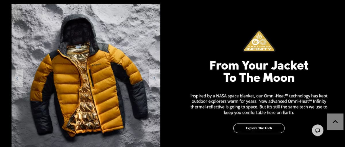 Esta prenda utiliza el mismo material que protege la nave lunar de Intuitive Machines. Foto: Columbia Sportswear.