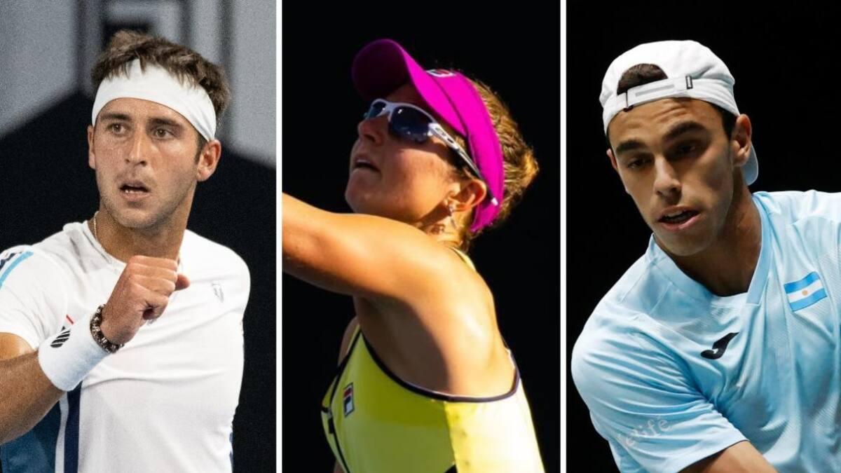 Etcheverry, Podoroska y Cerúndolo. Foto: Twitter @AATenis.