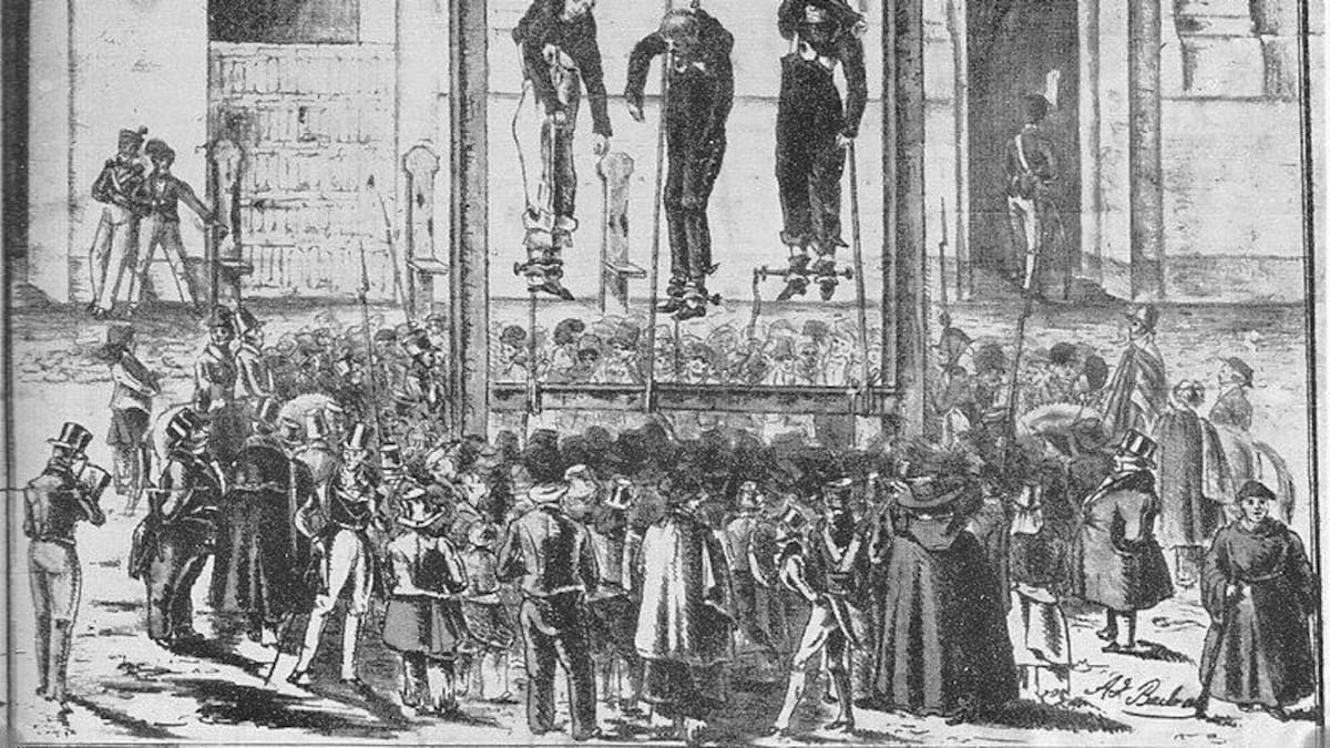 Exhibición de los cadáveres de los hermanos Reinafé y de Pérez tras el fusilamiento